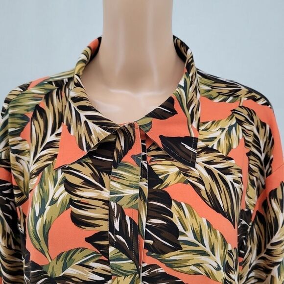 Norma Kamali Vibrant Tropical Leaf Print Tunic Blouse Women's Large 40 - Picture 6 of 13